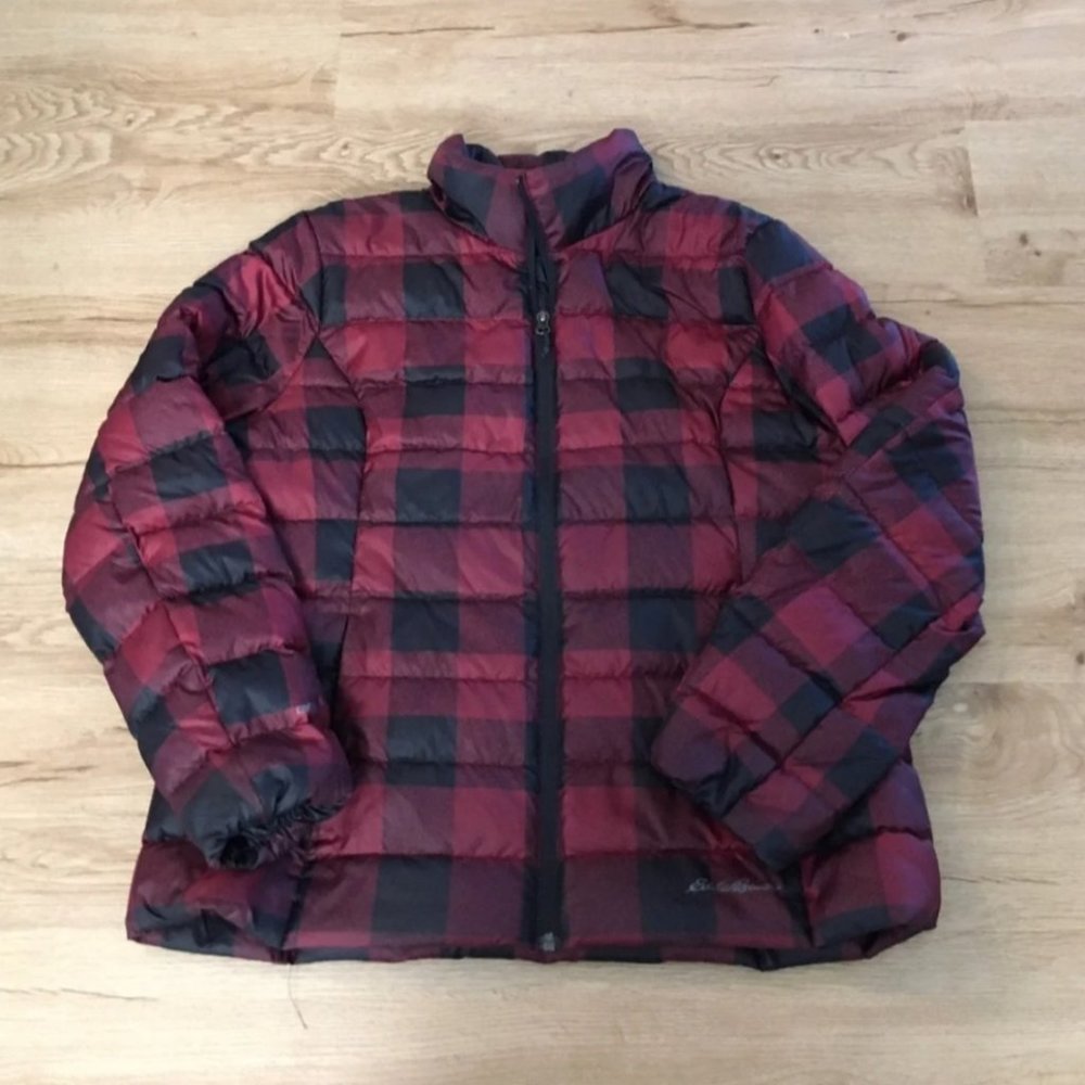 Eddie Bauer XL Down Coat Womens Buffalo Plaid red